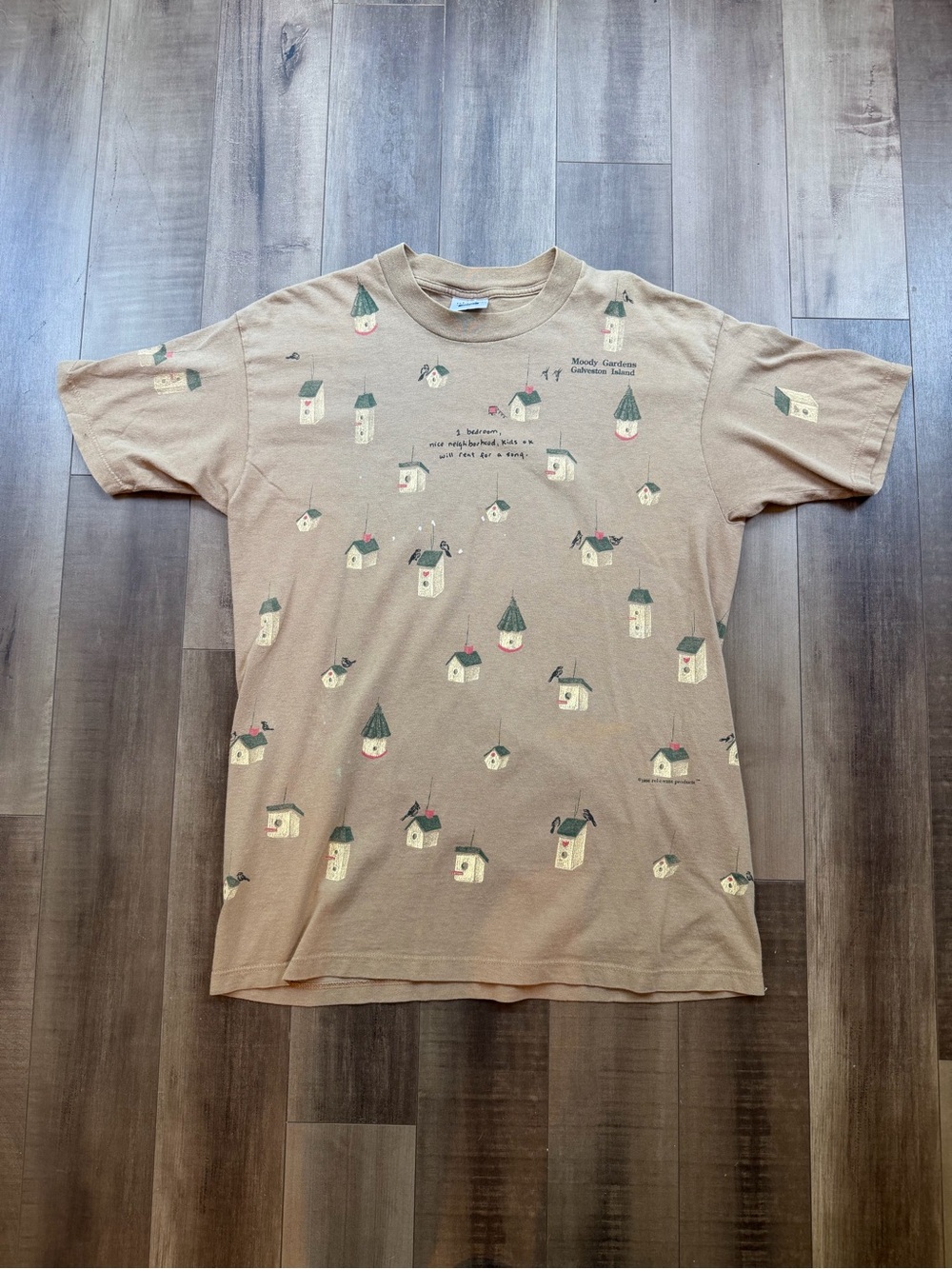 Vintage Relevant Products Shirt Mens Large Brown Birdhouse Graphic All Over 90s